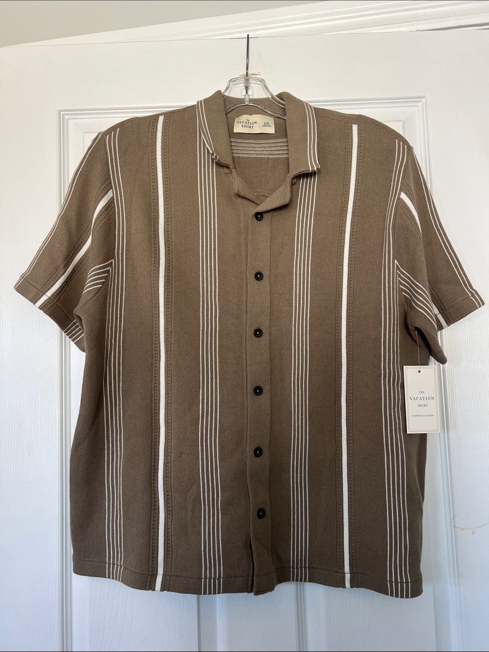Men’s Brown Stripe Short-Sleeve Button Shirt